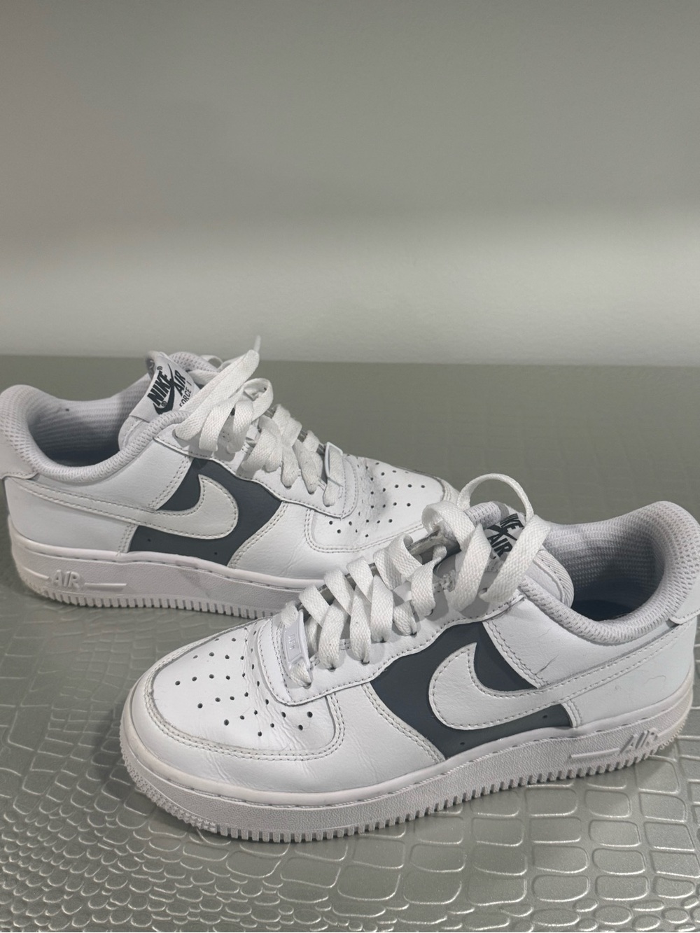 Nike Kids White Air Force One Sneakers with Gray Swoosh